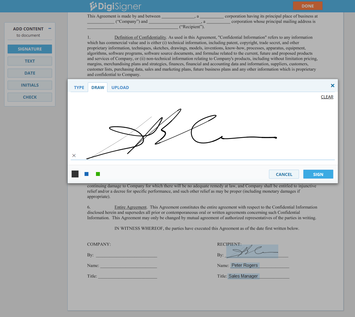 how to do a signature on word